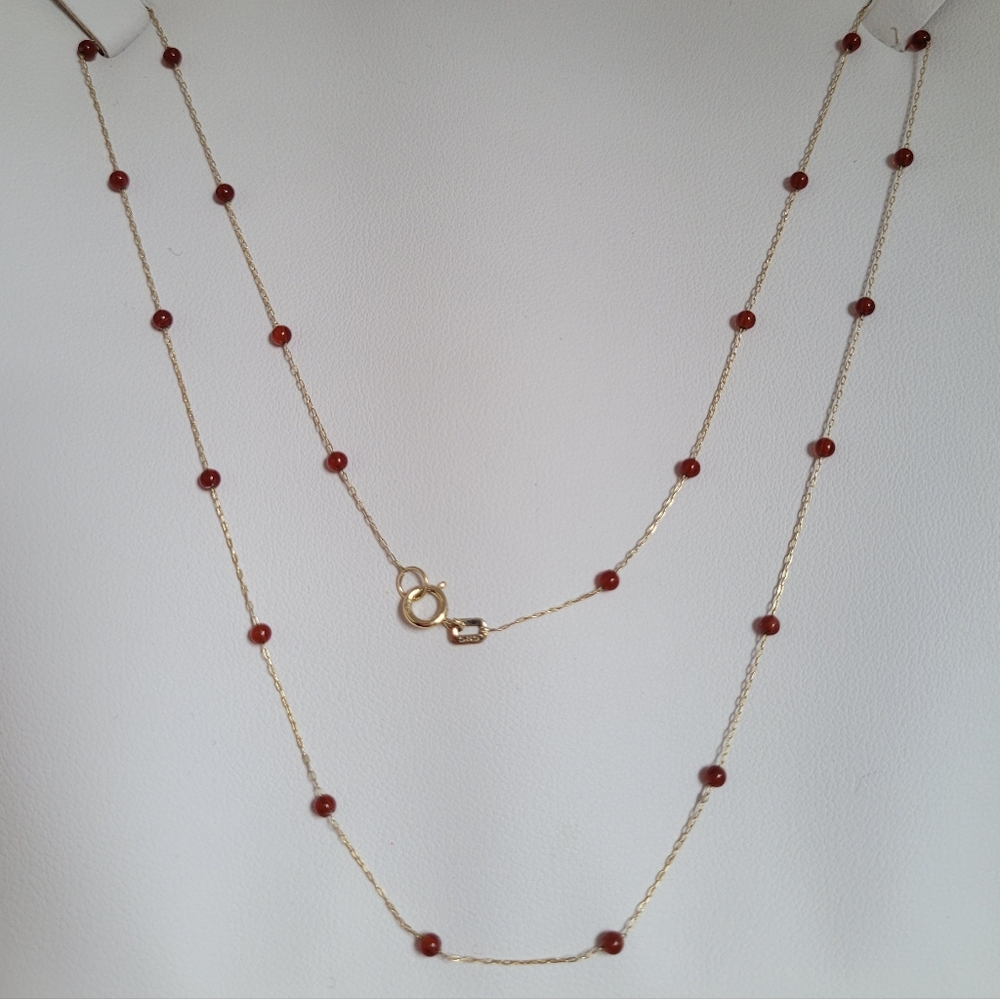 14k Solid Gold Coral Beaded Necklace, 18.5" Length.